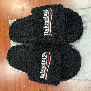 Balenciaga Black furry slides